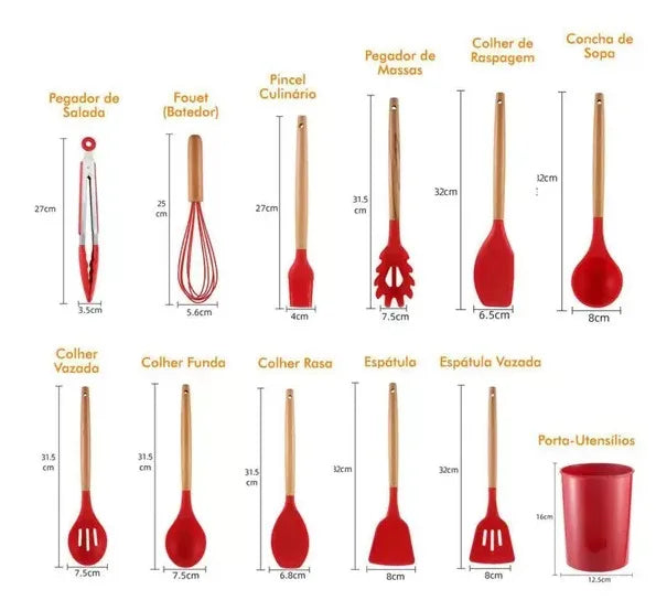 Kit Jogo 12 Peças Utensílios de Cozinha de Silicone ✅