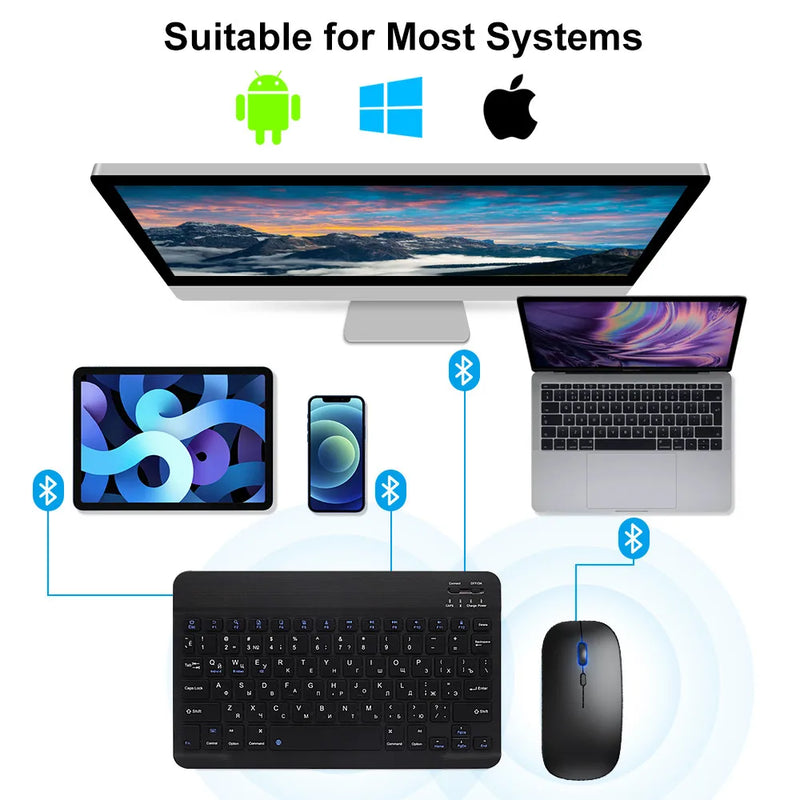 Teclado e Mouse Sem Fio Modo Bluetooth para iOS, Android e Windows - Diferentes Línguas ✅